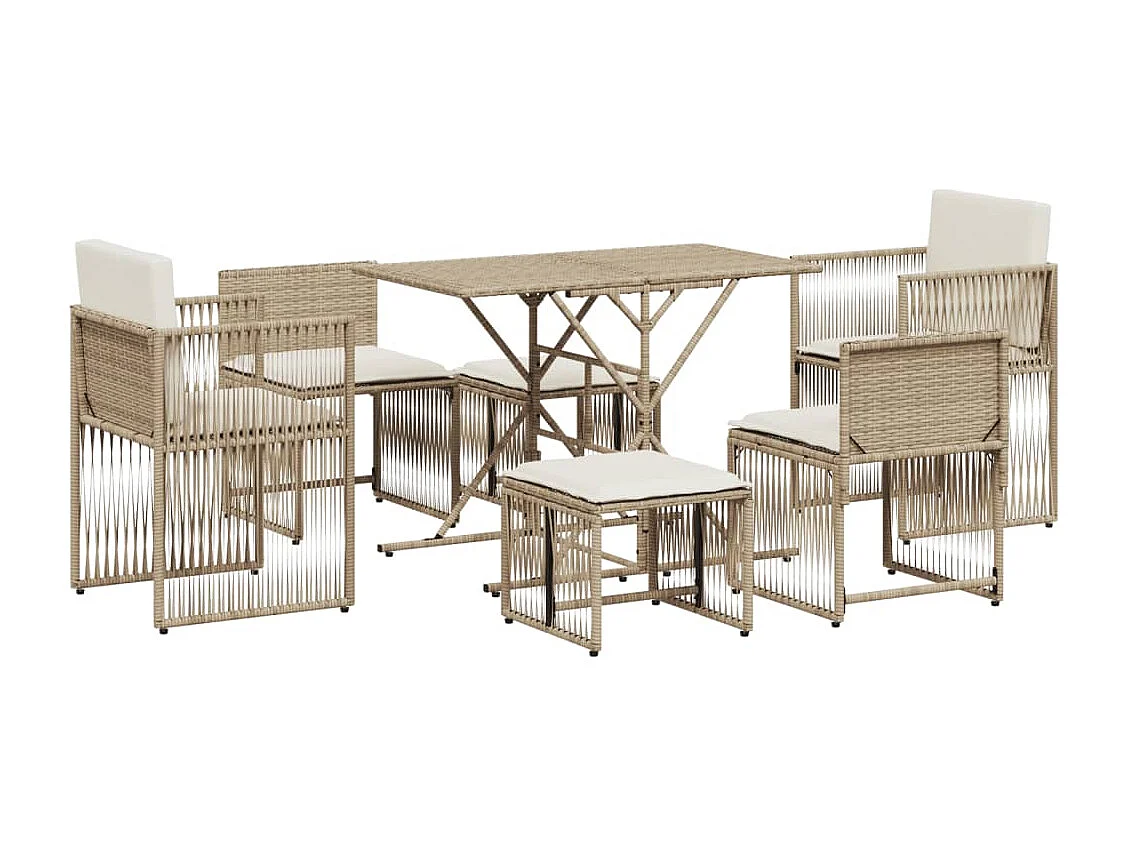 Set comedor de jardín 7 piezas con cojines ratán sintético beige