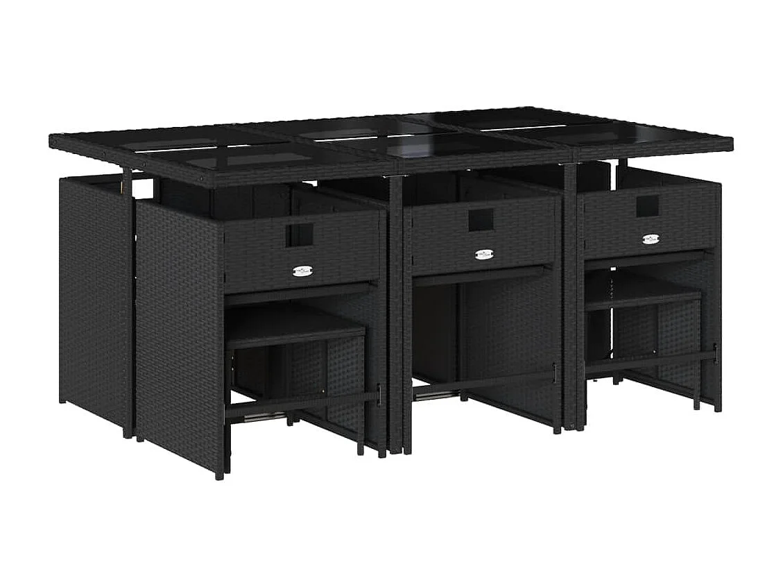 11-delige Tuinset met kussens poly rattan zwart