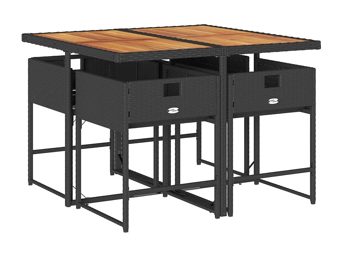 5 peças conjunto de jantar para jardim com almofadões vime PE preto