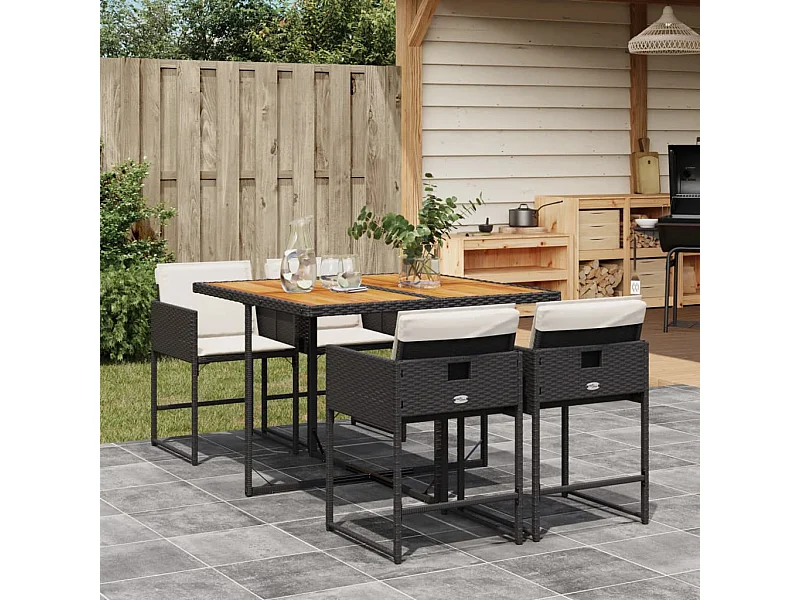 5 peças conjunto de jantar para jardim com almofadões vime PE preto
