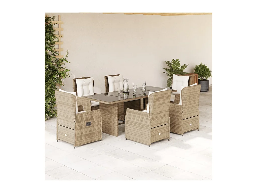 Set comedor de jardín 7 piezas con cojines ratán sintético beige