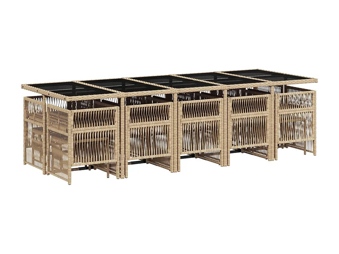 15-delige Tuinset met kussens poly rattan gemengd beige