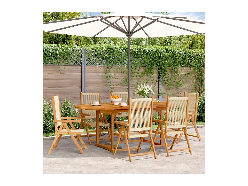 Ensemble à manger de jardin 7 pièces beige polypropylène et bois