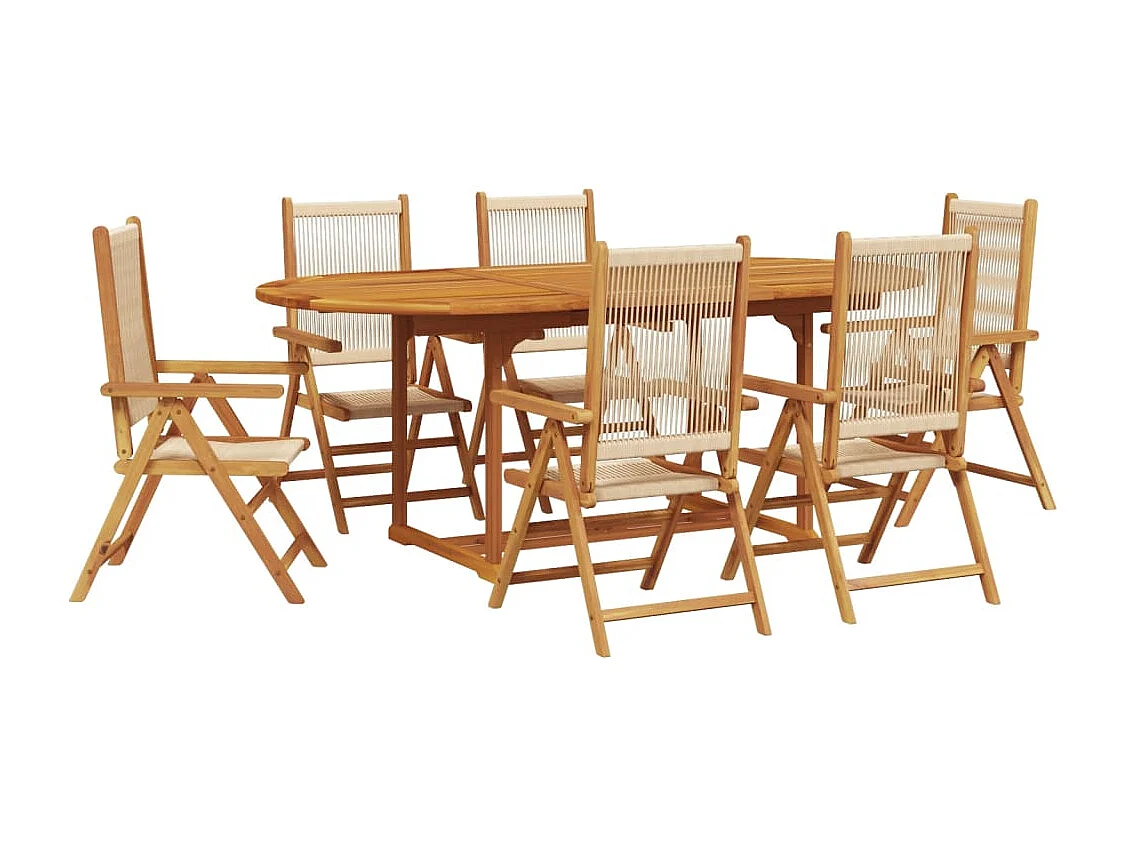 Ensemble à manger de jardin 7 pièces beige polypropylène et bois