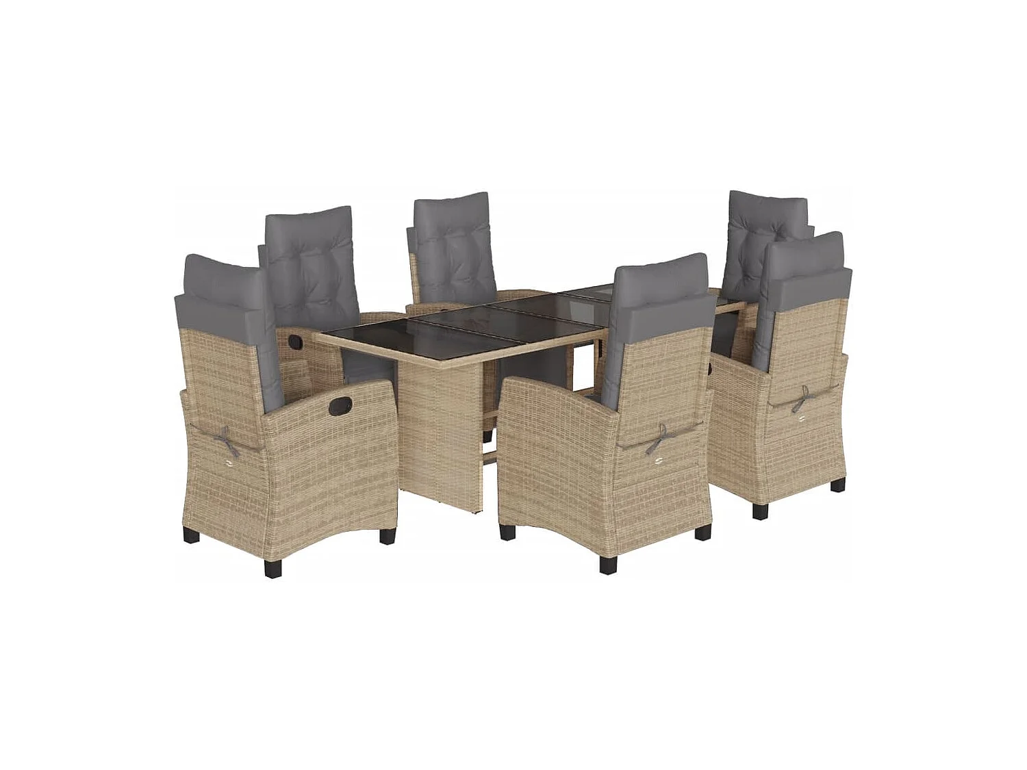Ensemble à manger de jardin coussins 7 pièces mélange beige rotin