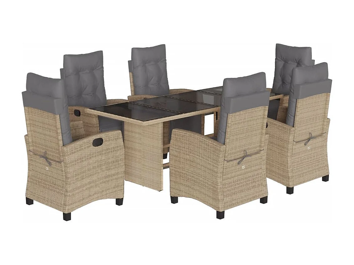 Ensemble à manger de jardin coussins 7 pièces mélange beige rotin