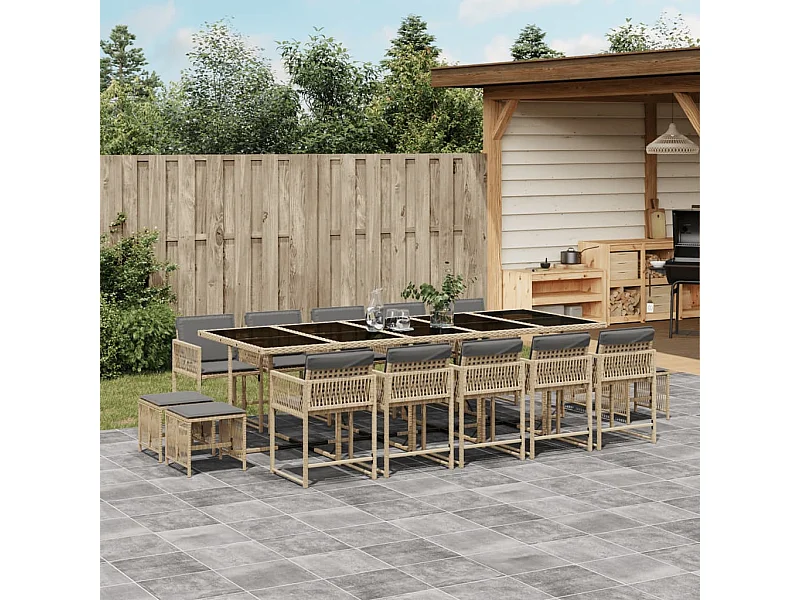 Ensemble à manger de jardin et coussins 15 pièces mélange beige