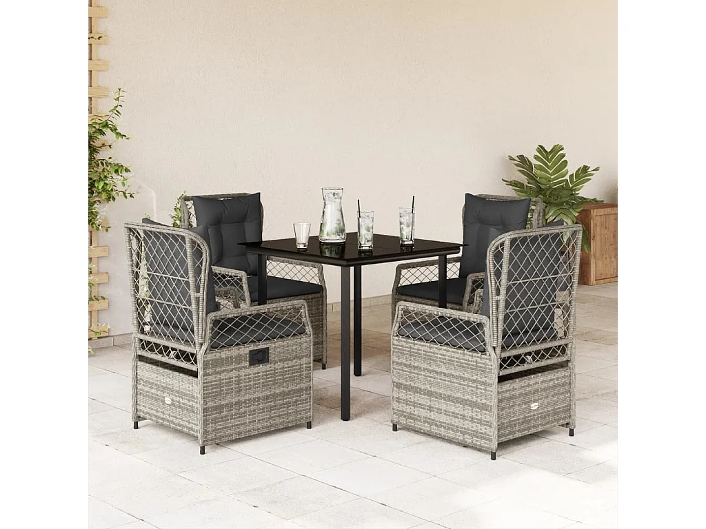 5-delige Tuinset met kussens poly rattan grijs