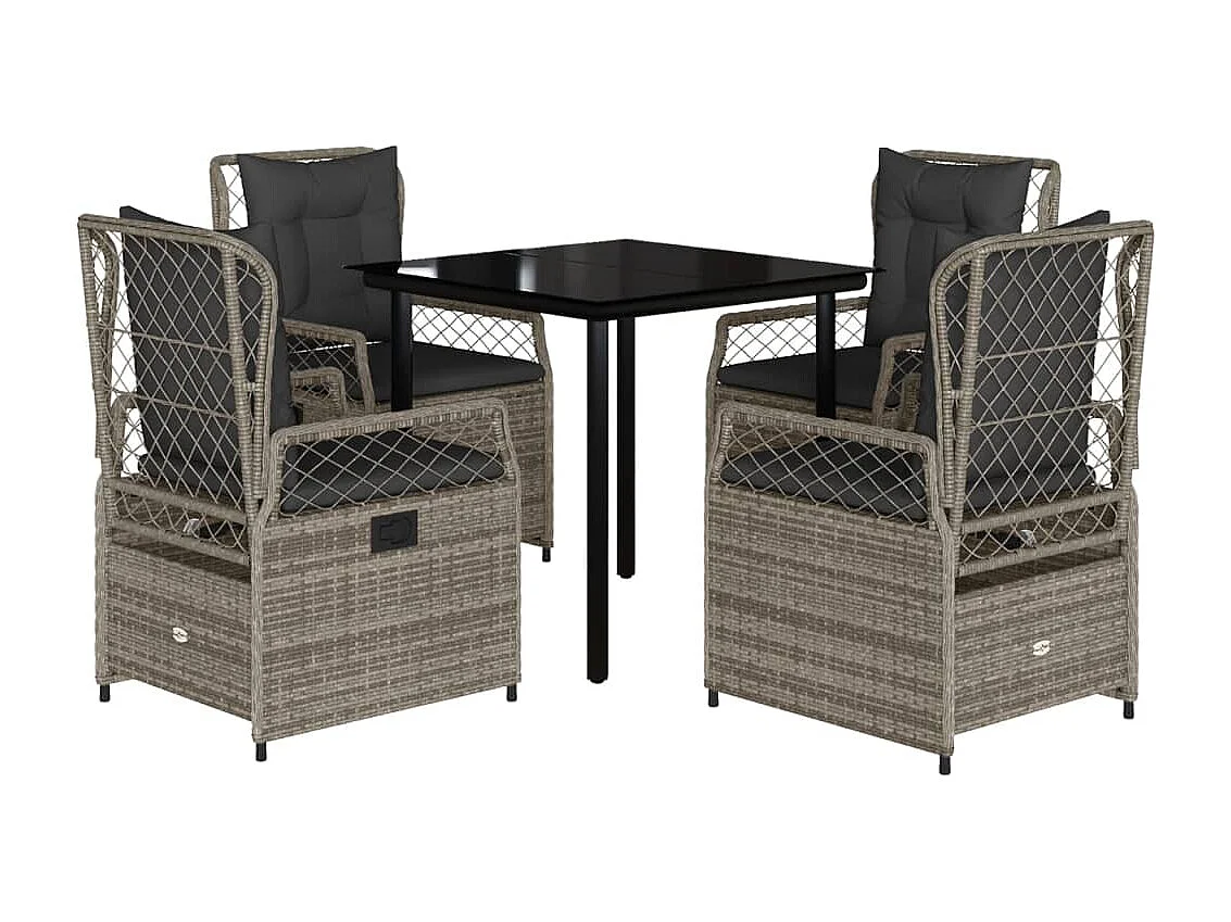 5-delige Tuinset met kussens poly rattan grijs