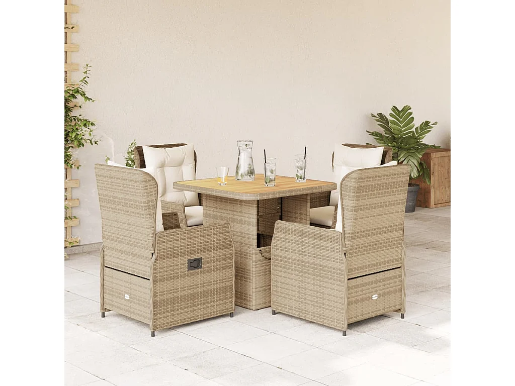 Ensemble à manger de jardin avec coussins 5 pièces Beige poly rotin