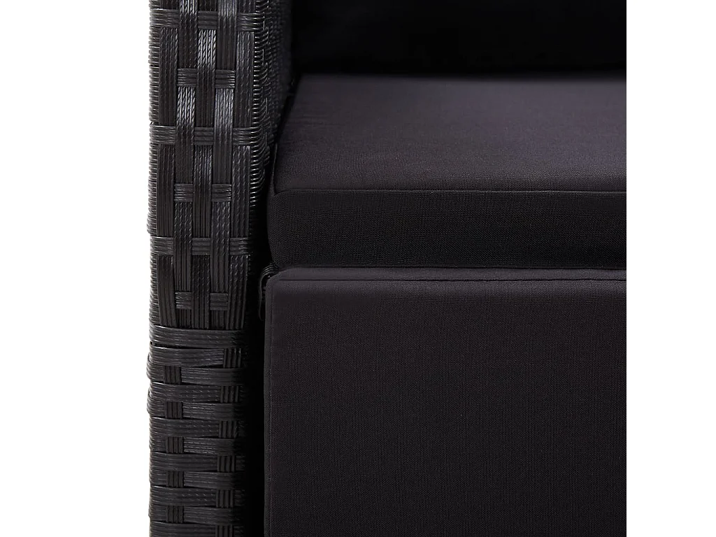 Set de comedor de jardín 7 piezas y cojines ratán sintético negro