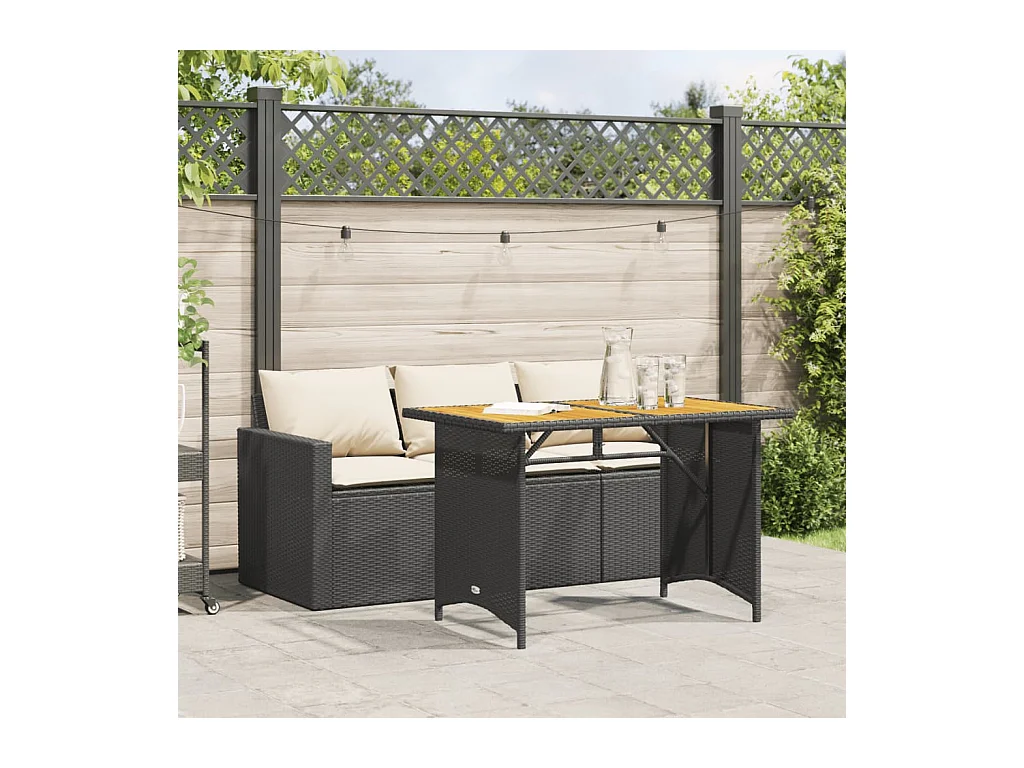 2-delige Tuinset met kussens poly rattan zwart