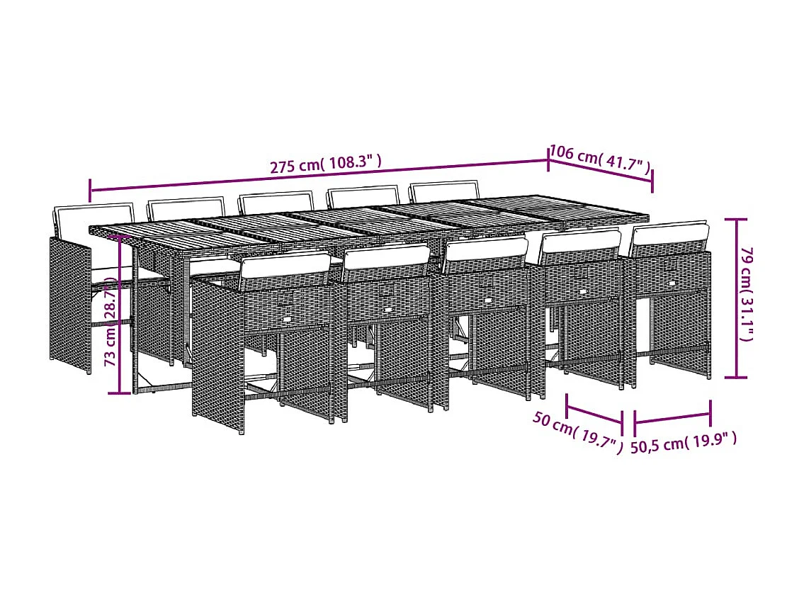 Set de comedor jardín 11 piezas con cojines ratán sintético negro