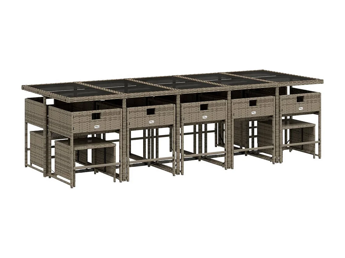 15-delige Tuinset met kussens poly rattan grijs