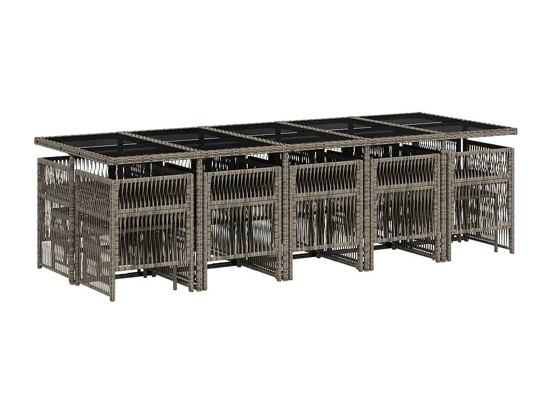 Set comedor de jardín con cojines 15 piezas ratán sintético gris