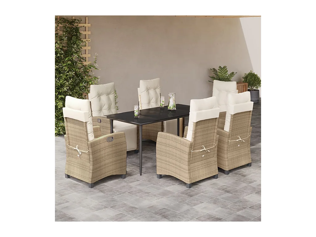 Set comedor de jardín 7 piezas con cojines ratán sintético beige