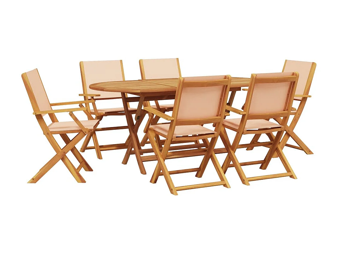 7-delige Tuinset massief hout en stof beige