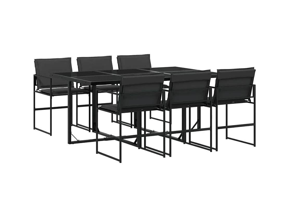 Juego de comedor de jardín 7 piezas con cojines textileno negro