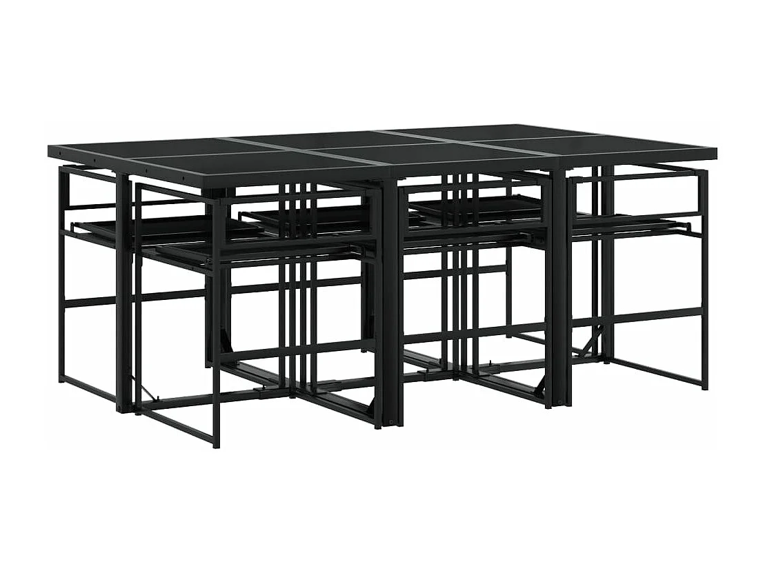 Juego de comedor de jardín 7 piezas con cojines textileno negro