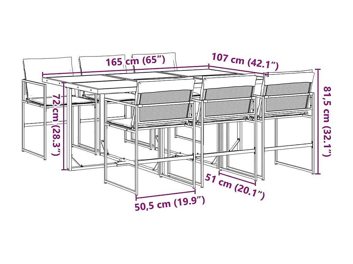 Juego de comedor de jardín 7 piezas con cojines textileno negro