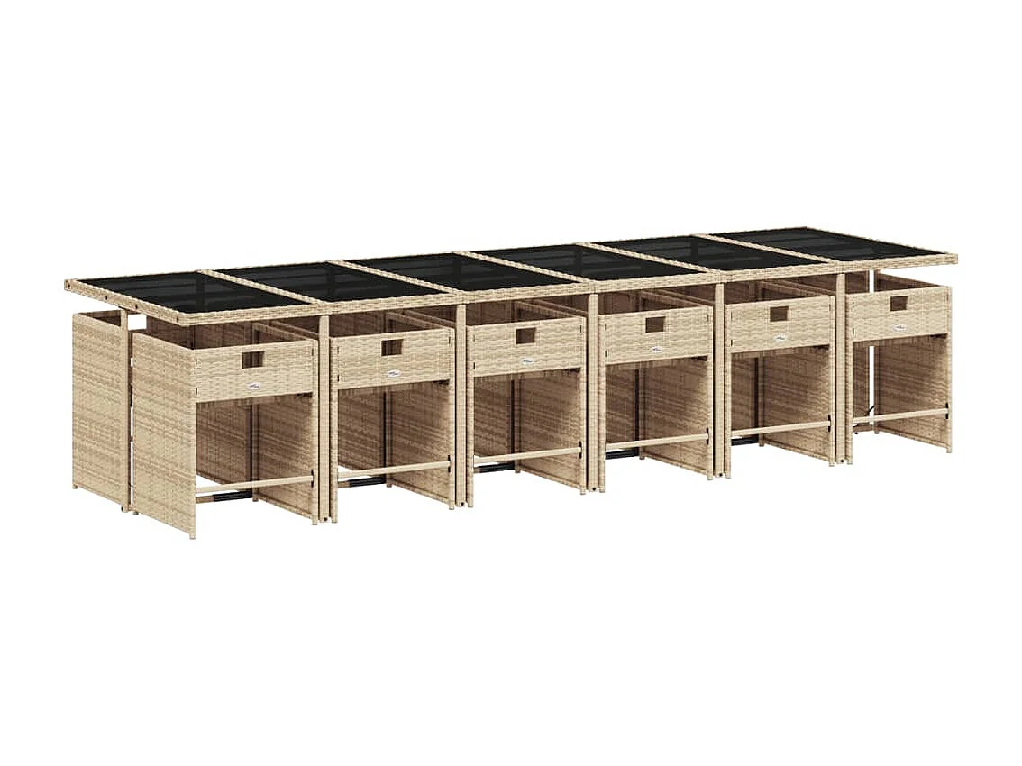 Set comedor de jardín con cojines 13 piezas ratán sintético beige