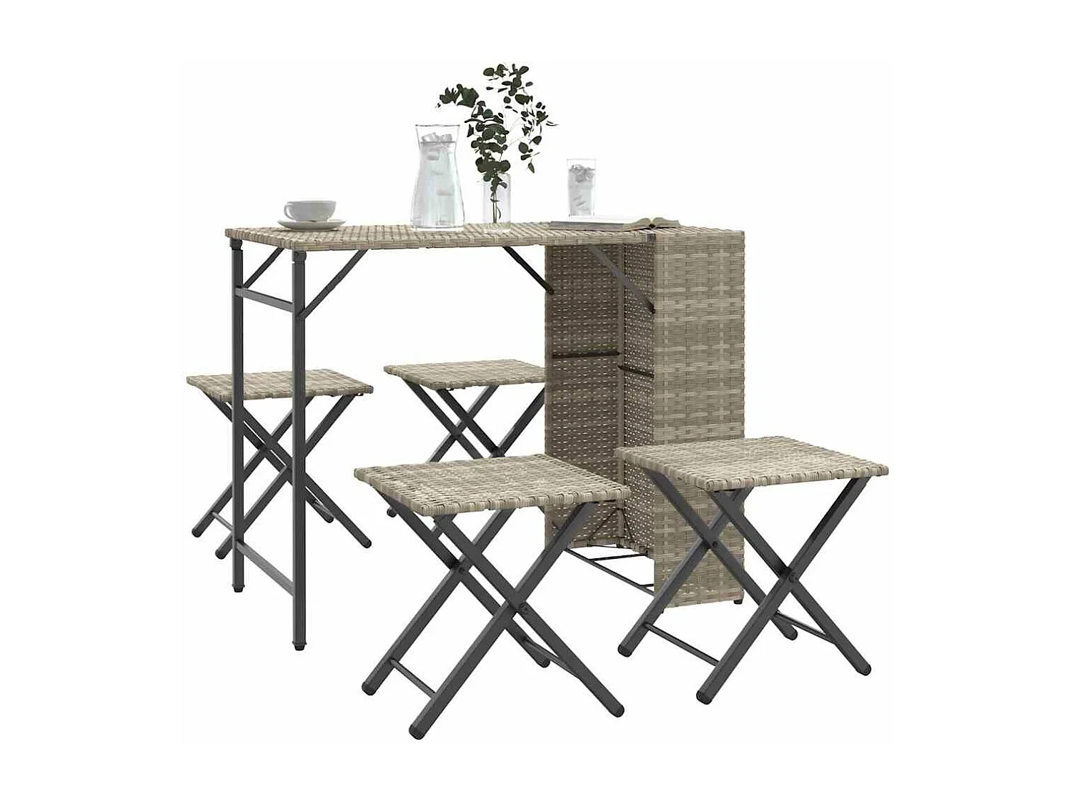 Ensemble à manger de jardin 5 pièces pliable gris clair poly rotin