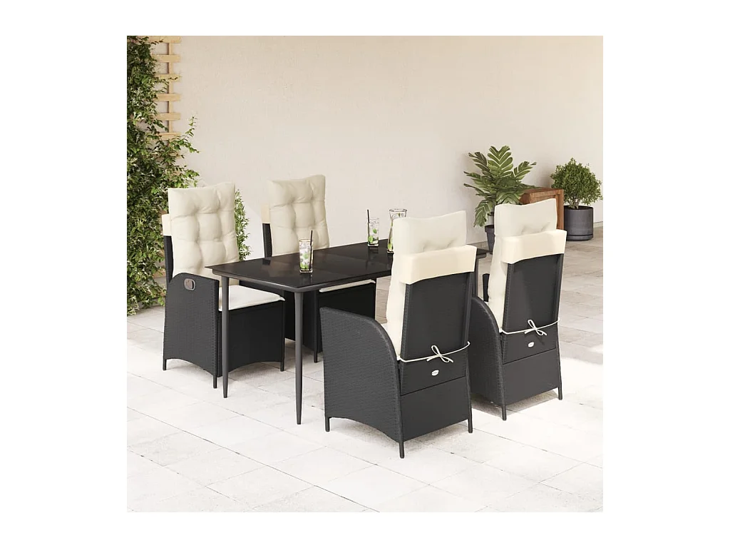 5-delige Tuinset met kussens poly rattan zwart