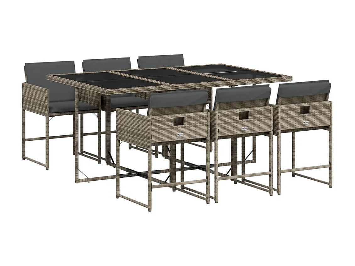 Set comedor jardín 7 piezas y cojines ratán sintético gris