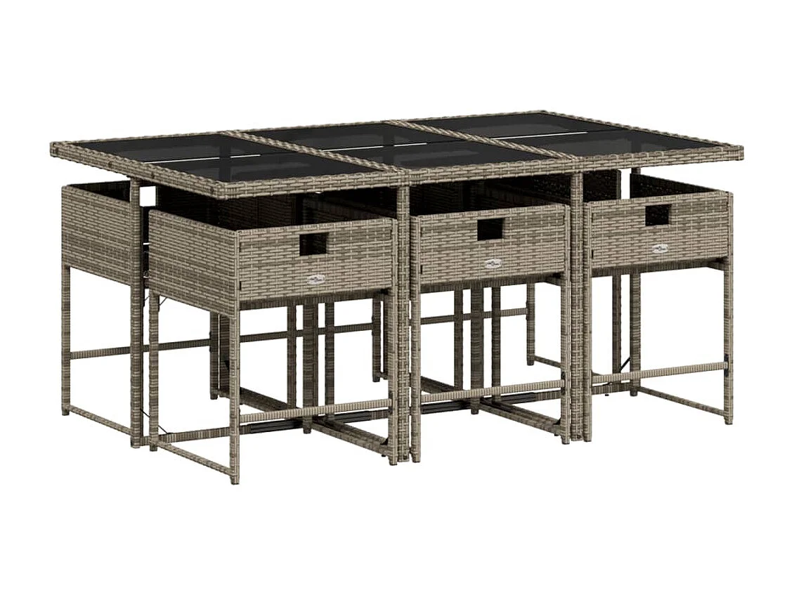 Set comedor jardín 7 piezas y cojines ratán sintético gris