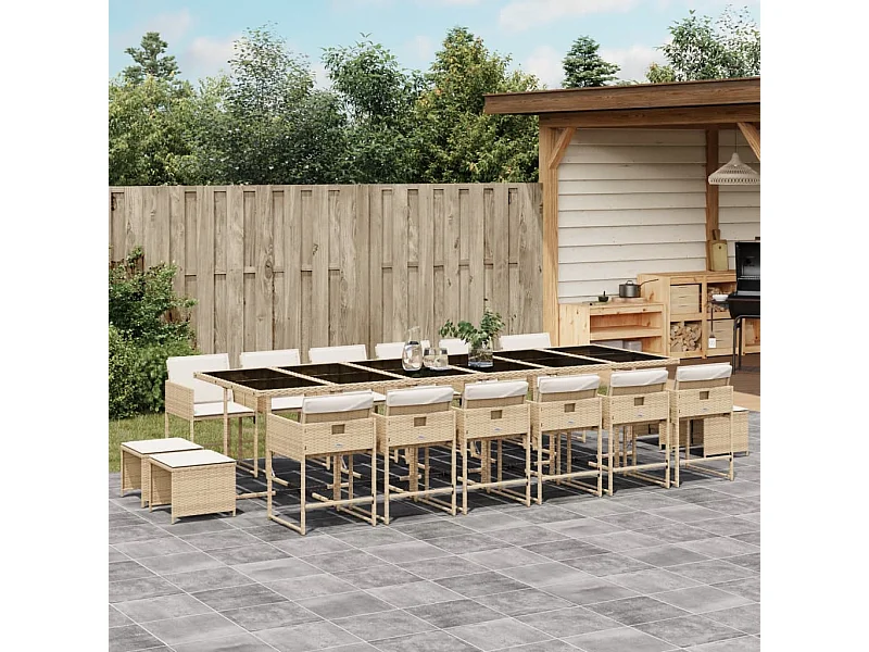 Set comedor de jardín 17 piezas con cojines ratán sintético beige