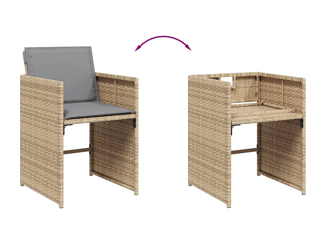 Ensemble à manger de jardin coussins 5 pièces mélange beige rotin