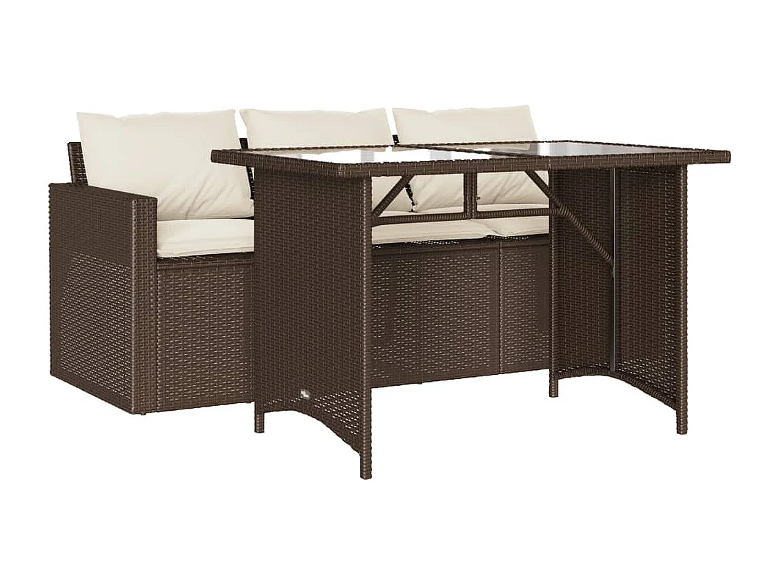 Set comedor de jardín y cojines 2 piezas ratán sintético marrón