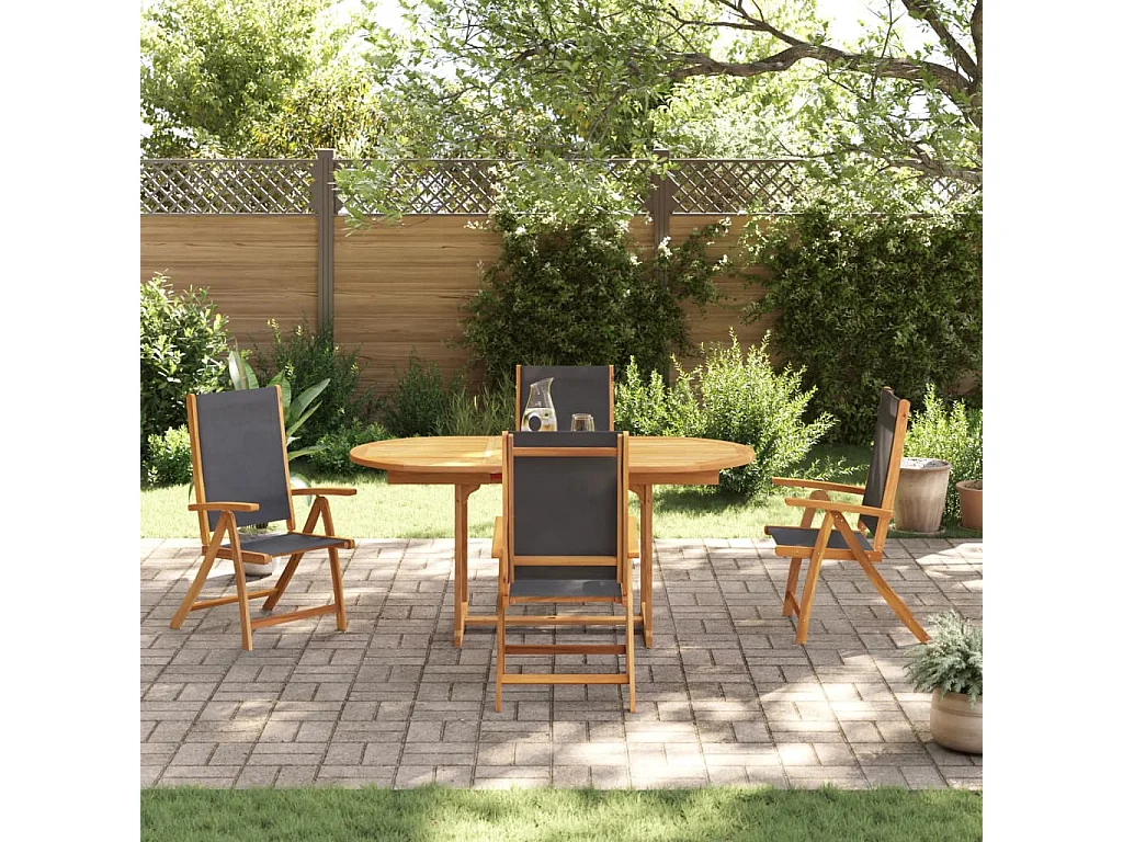 5 peças conjunto de jantar para jardim acácia maciça e textilene