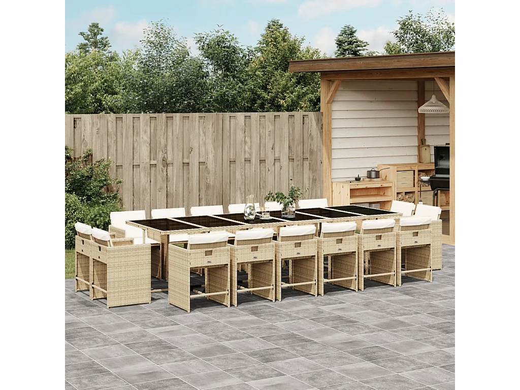 Ensemble à manger de jardin et coussins 17 pièces beige
