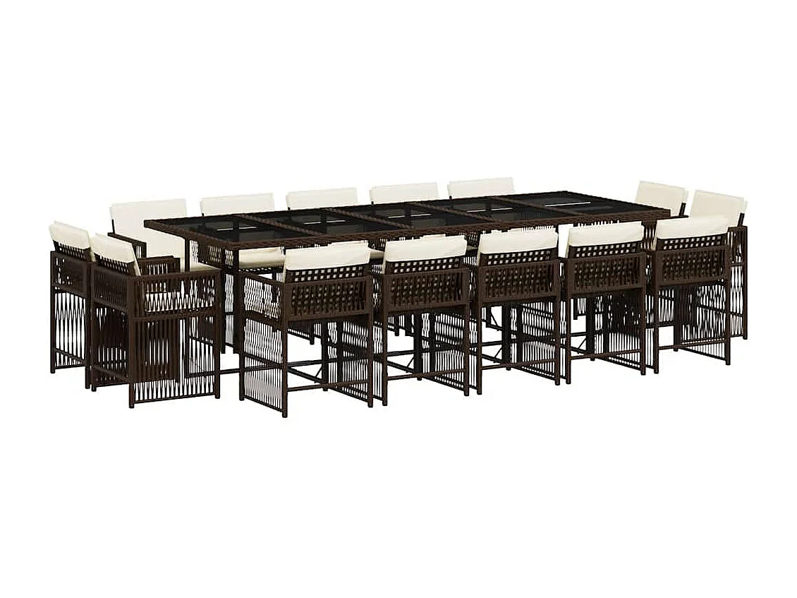 15-delige Tuinset met kussens poly rattan bruin