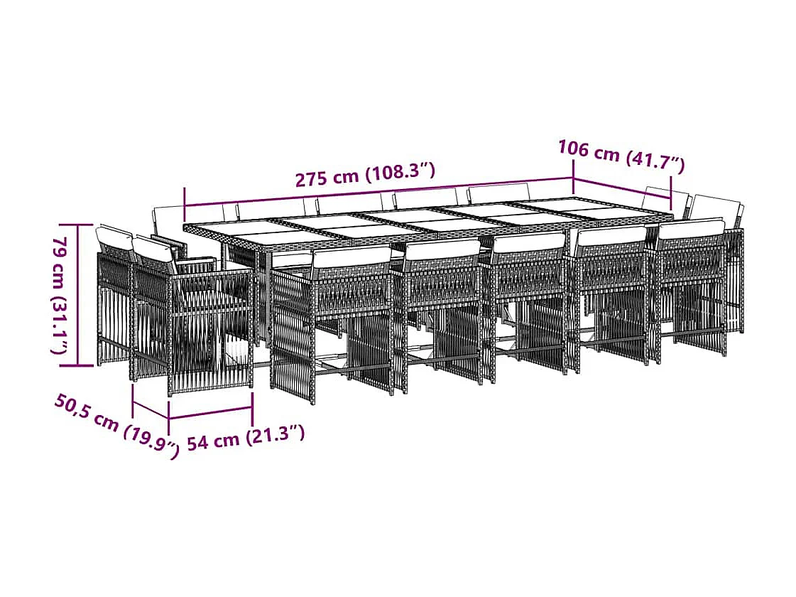 15-delige Tuinset met kussens poly rattan bruin