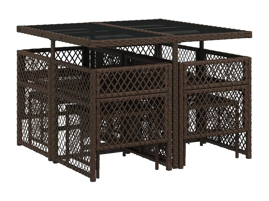 Ensemble à manger de jardin et coussins 9 pièces marron poly rotin