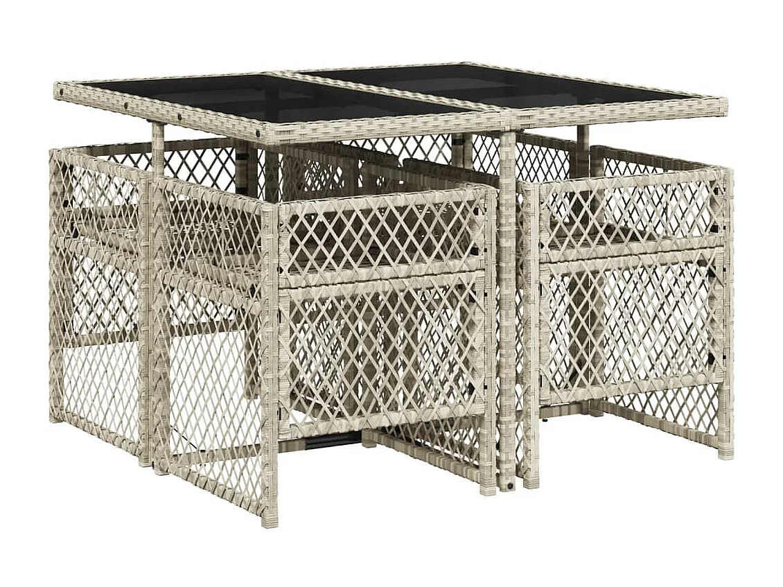 Ensemble à manger de jardin et coussins 5 pièces gris clair rotin