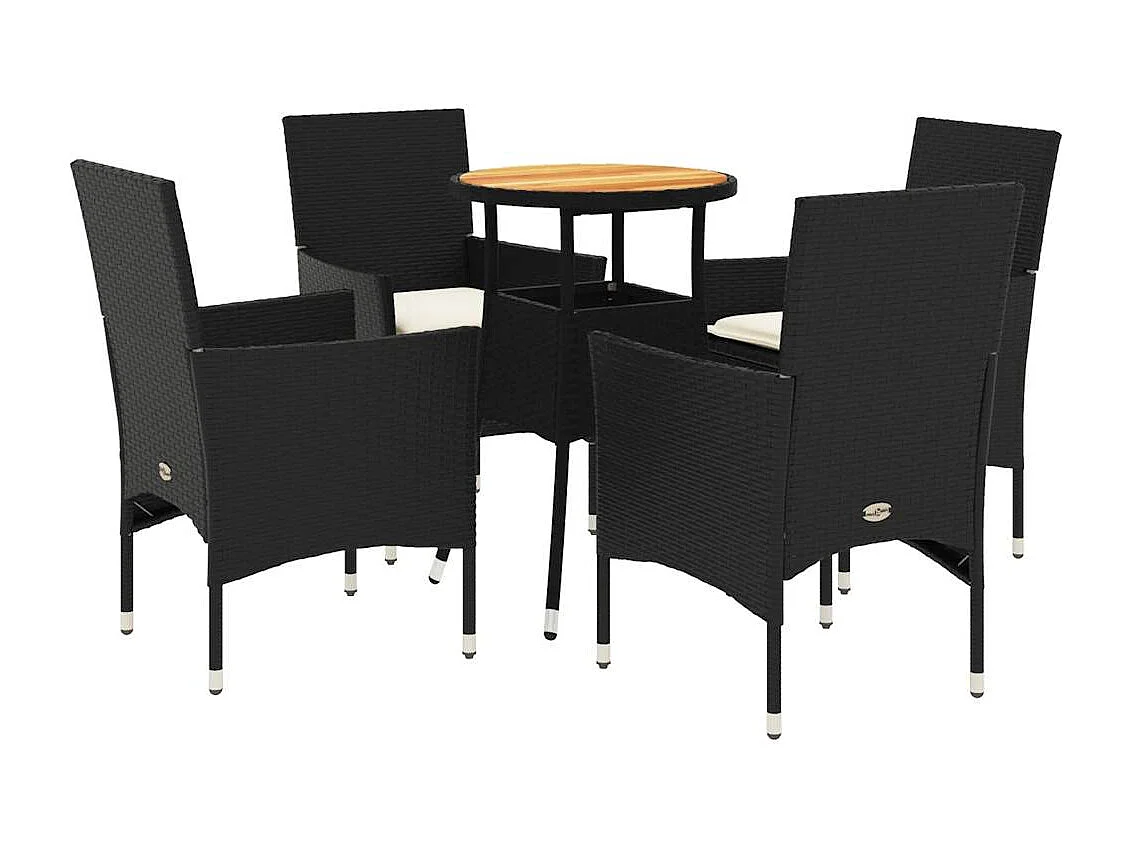 Ensemble à manger de jardin et coussins 5 pièces noir rotin acacia