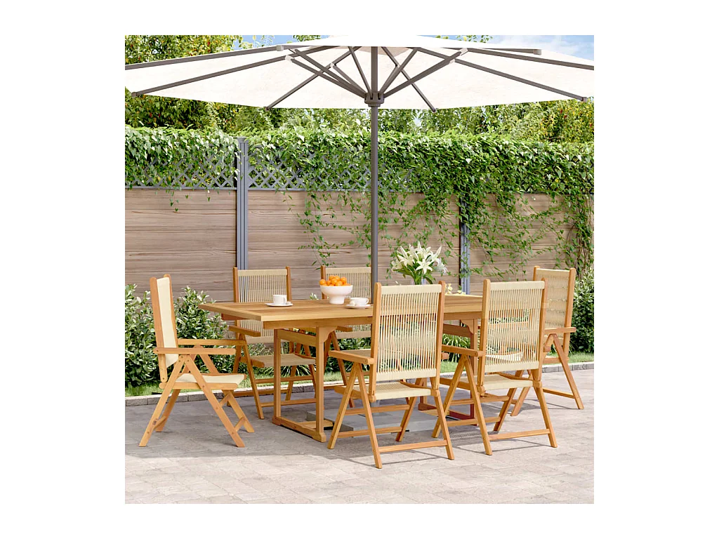 Ensemble à manger de jardin 7 pièces beige polypropylène et bois