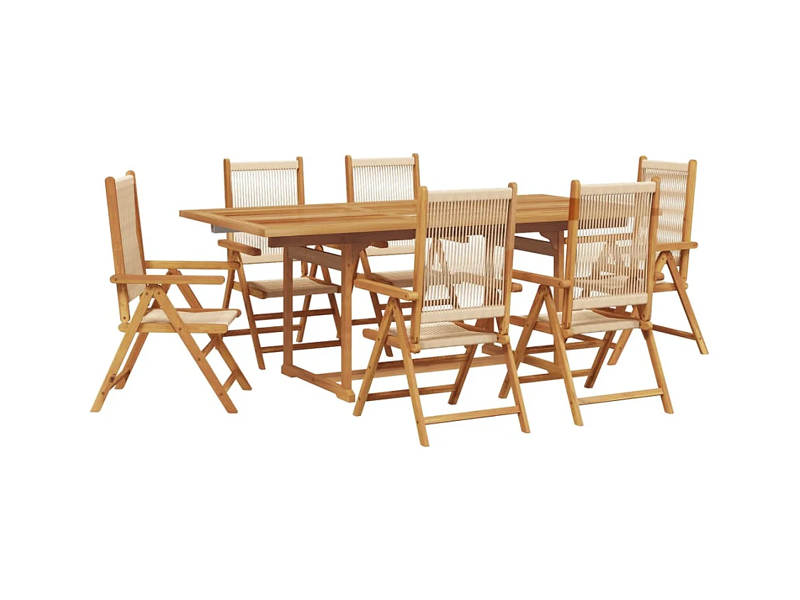 Ensemble à manger de jardin 7 pièces beige polypropylène et bois