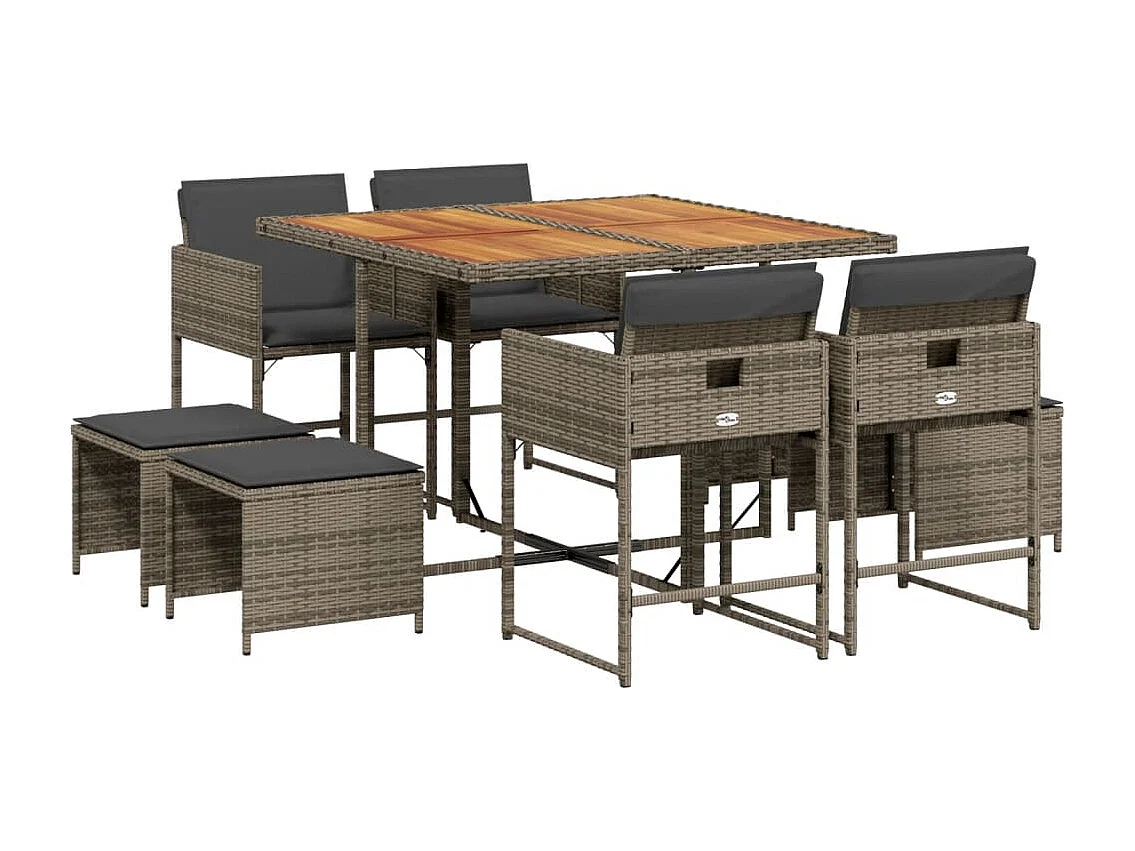 9-delige Tuinset met kussens poly rattan grijs