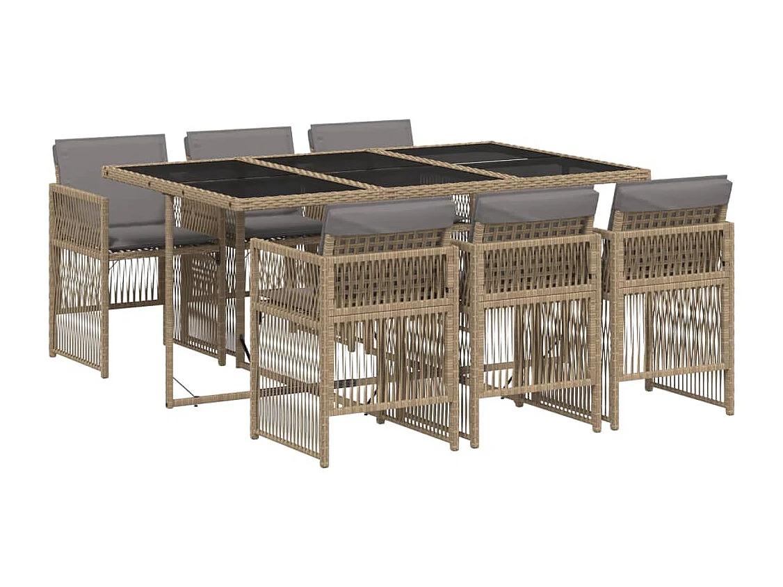 Ensemble à manger de jardin coussins 7 pièces mélange beige rotin