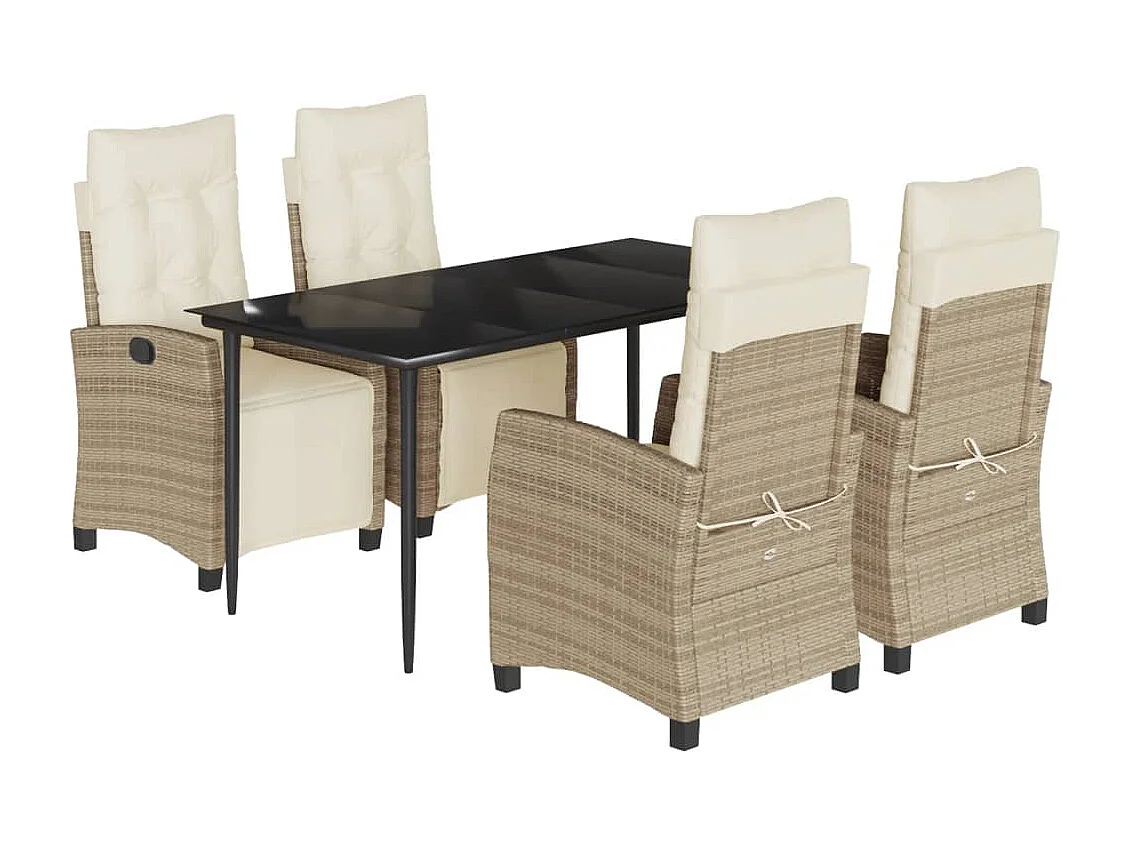 5 peças conjunto de jantar para jardim com almofadões vime PE bege