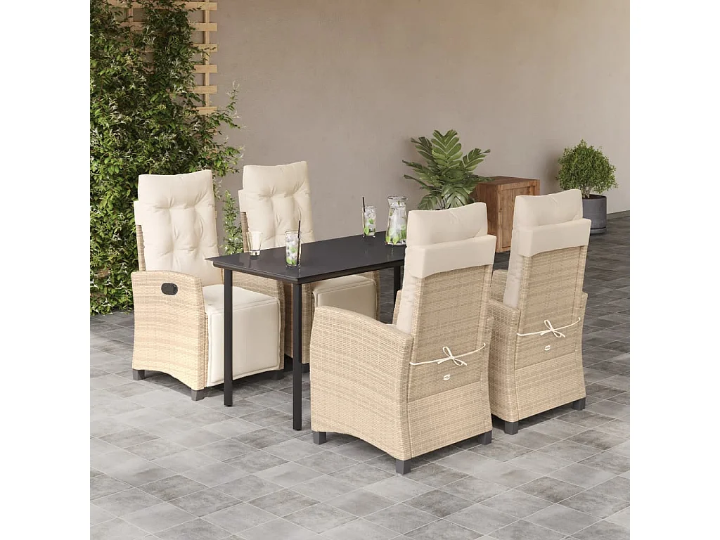 Set comedor de jardín 5 piezas con cojines ratán sintético beige