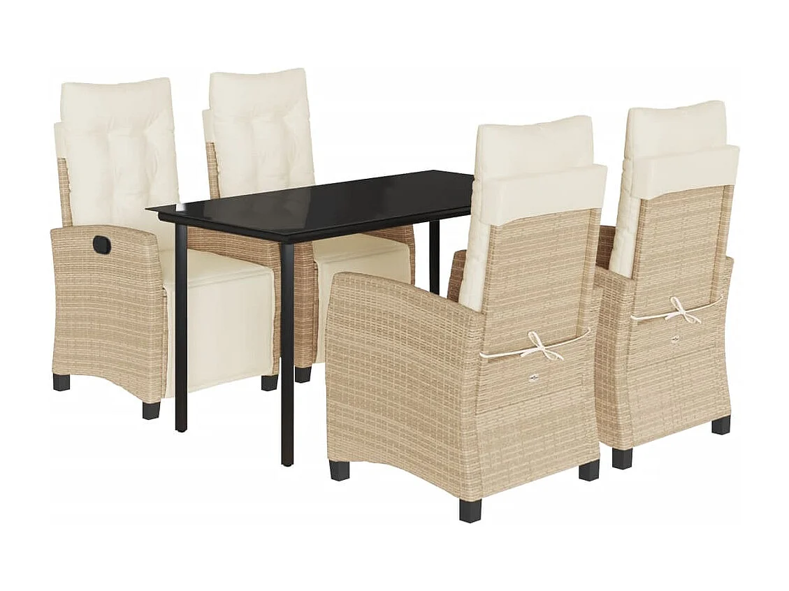 Set comedor de jardín 5 piezas con cojines ratán sintético beige