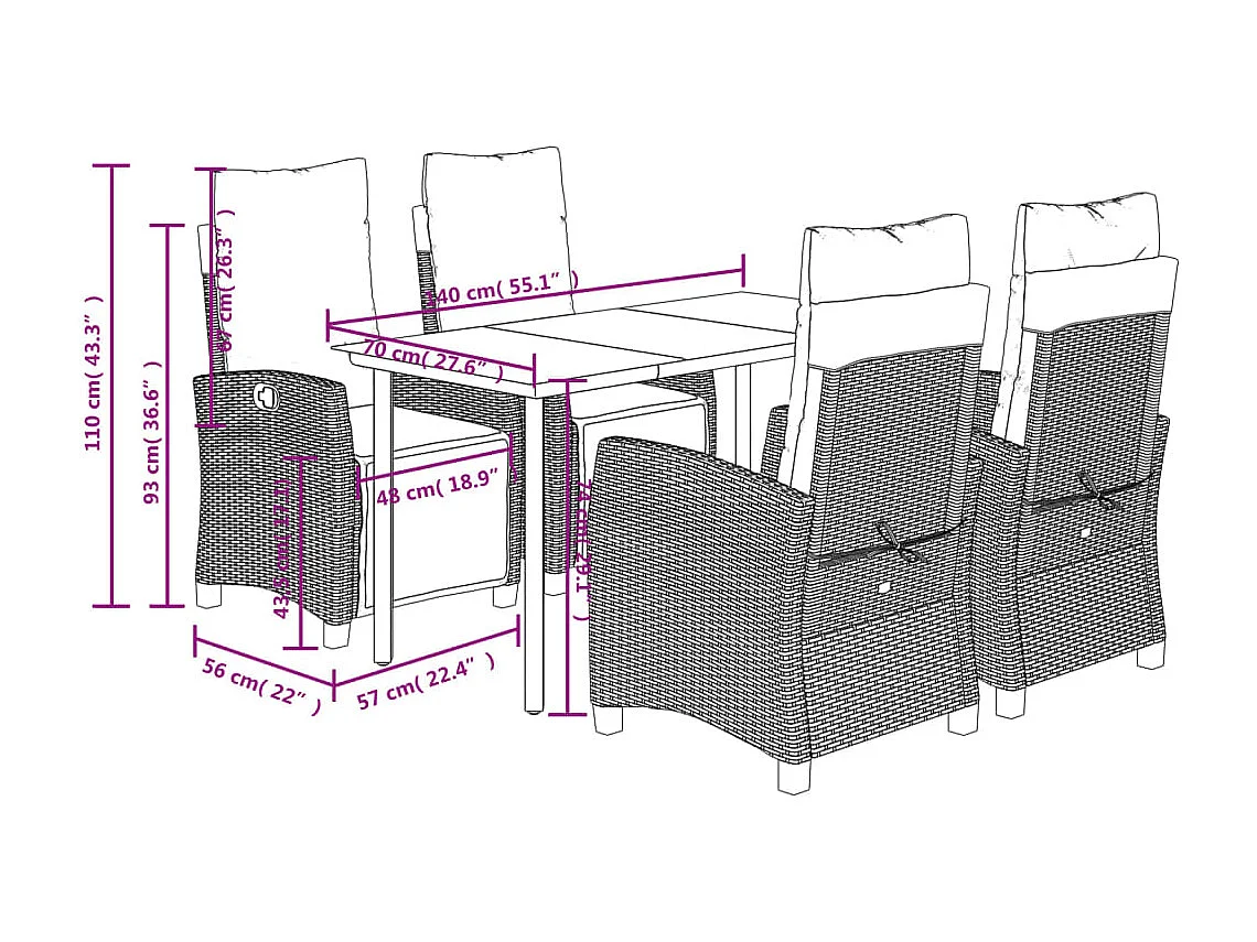Set comedor de jardín 5 piezas con cojines ratán sintético beige