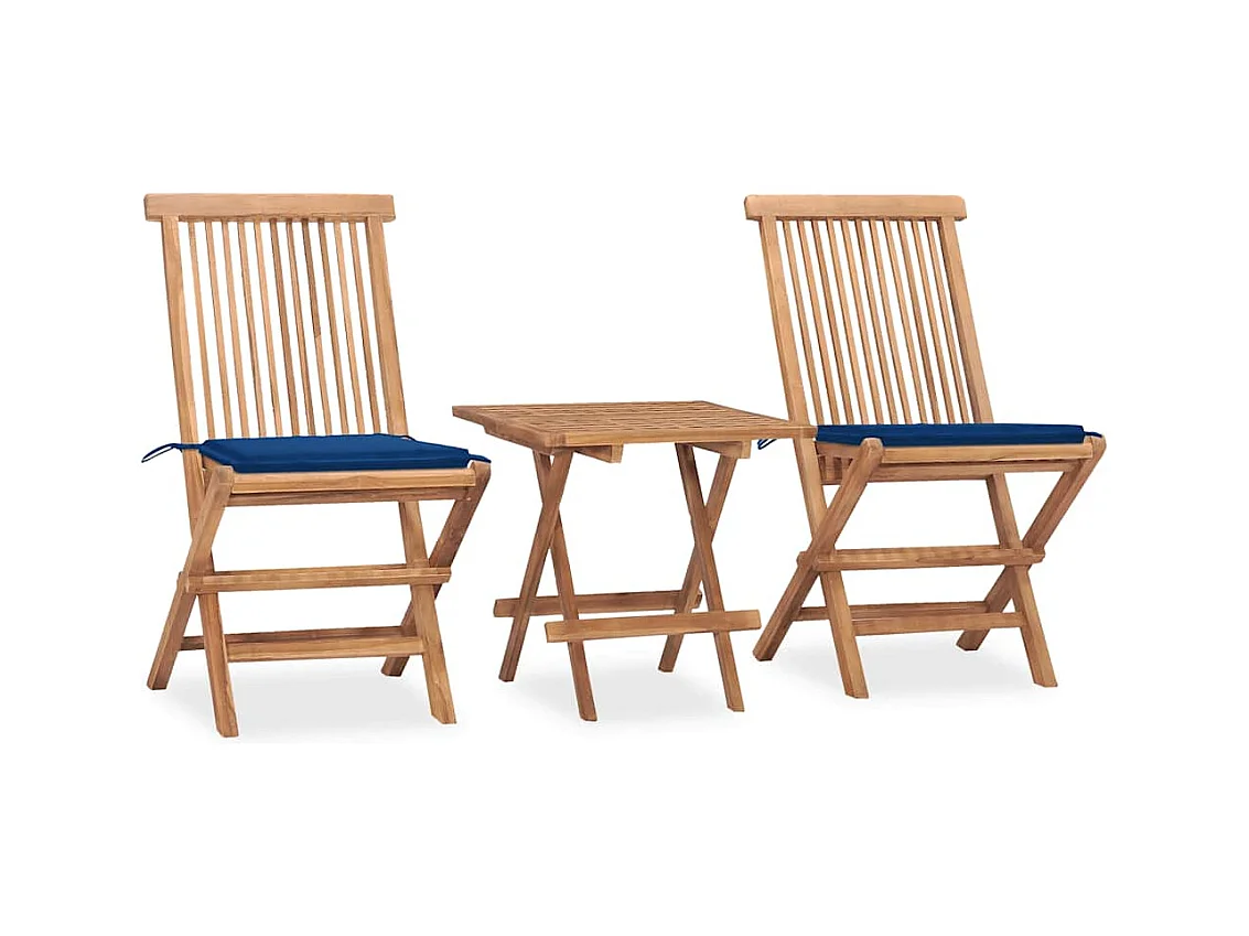Mobilier à dîner d'extérieur pliable avec coussin 3 pièces Teck