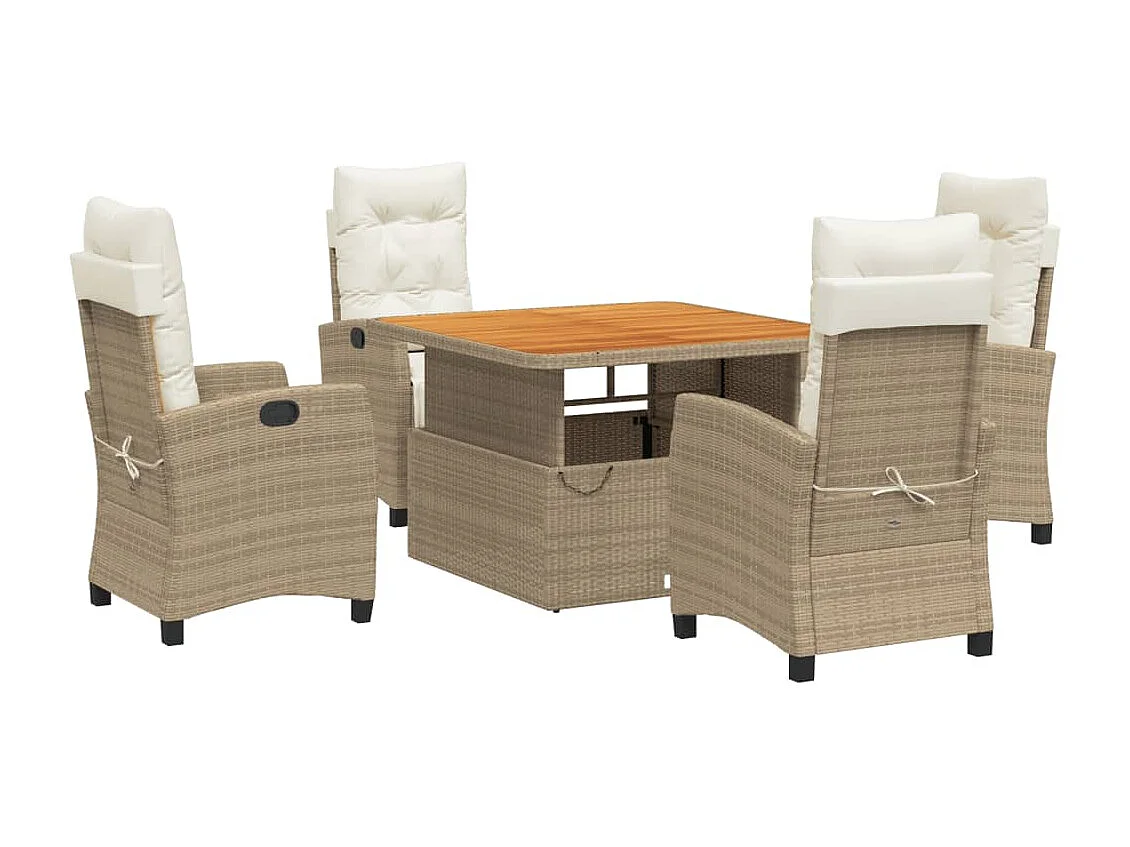 Set comedor de jardín 5 piezas con cojines ratán sintético beige