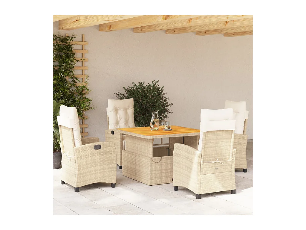 Ensemble à manger de jardin avec coussins 5 pièces Beige poly rotin